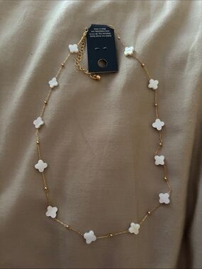 18 kt plated Gold Chain Necklace with White Clover Accents - Women Jewelry